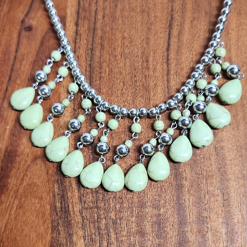 Statement Necklace And Earring Combo Silver And Green